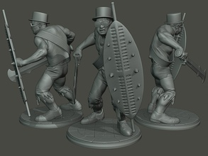 dans tabut meme patron c 3d yazdır model in mizah 3dexport minyatür heykel şekil asker aksiyon erkekler siyah gana kılıç başlatmak yürümek ayakta durmak çalıştırmak zulu alev afrikalı atıcı 3d print model - Mito3D