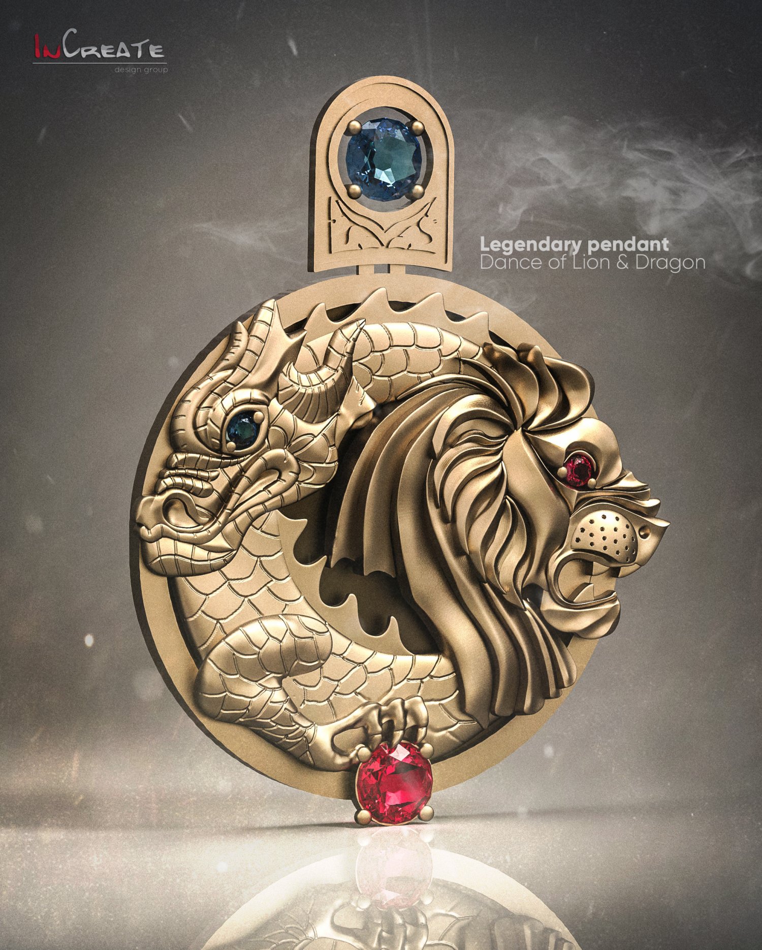 dancing lion dragon pendant 3d printing jewel gold gem 3D print model - Mito3D