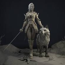 dark elfess girl wolf print 3d model in woman 3dexport werewolf husky warrior creature knight miniatures figurines dnd dungeons dragons 3d print model - Mito3D