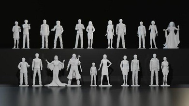 Sombrio sombras desenho animado personagens conjunto personagem moda antiga 70s escuras estátua mulheres homens 3d impressão imprimível retro fantasma assustador monstro coleção miniaturas estatuetas 3d print model - Mito3D
