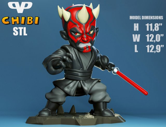 darth maul chibi figura stampabile 3d stampa modello in uomo 3dexport star wars guerre stellari sci fi film carina action figure 3D print model - Mito3D