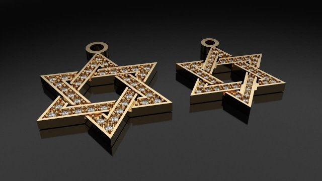 david star einstellen anhänger 3d drucken modell ohrringe 3dexport gold diamant schmuck silber juwel halskette jüdisch hebräisch davidstern sterne 3D print model - Mito3D