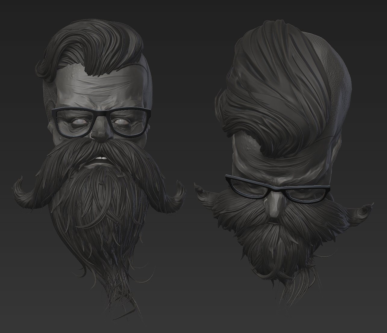 mortos hipster zbrush esculpir urso catraia barba bigode a cabeça o corpo deadman viking hipsters horário de verão distribuidores leite curta matando hispter passo-a-passo 3D print model - Mito3D