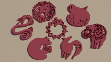 mortal pecados nanatsu taizai símbolos 3d impressão modelo in sinais logotipos 3dexport símbolo tatuagens leão bode dragão raposa porco urso serpente 3d print model - Mito3D