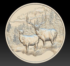 deer mountains coin - relief 2020 art money symbol deers cash animal wildlife nature fauna gold badges coin-badges dollar medal medallion currency 3d print model - Mito3D