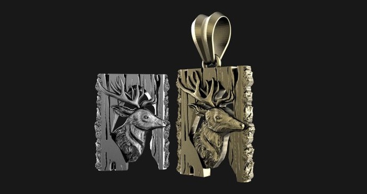 deer pendant 3d print model in pendants 3dexport art relief nature animal jewelry jewel 3d print model - Mito3D