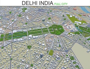 delhi stadt indien 3d modell stadtansichten 3dexport gebäude karte bereich städtisch straße topographie block wolkenkratzer haus gegend horizont innenstadt straßenbahn außen 3d print model - Mito3D