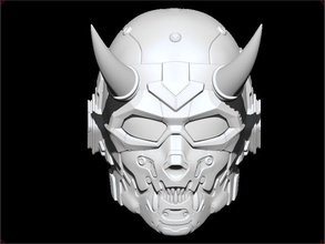 démon oni science fiction cyberpunk casque masque cyberdémon cornes airsoft cosplay 3dshophelmet 3d print model - Mito3D