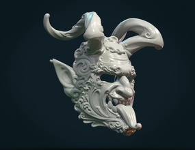 dämon satyr maske 3d drucken modell 3dexport barock kunst dekoration inferno teufel satan schriftrollen luzifer 3d print model - Mito3D