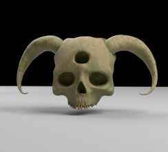 demon skull 3d model in 3dexport monster skullcave old realistic videogame craneo calavera monstruo moss mossy stone teth horn mitology mitologia object props photorealistic 3d print model - Mito3D