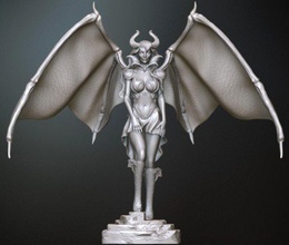 dämon frau 3d drucken poly modell 3dexport skulptur hörner flügel anthropomorph hölle böse stiefel frisur kleid krallen mädchen hexe fantasie geheimnis fliegend wunderschönen niedlich miniaturen 3d print model - Mito3D