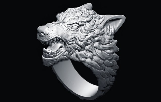 dämonisch Wolf Ring Ringe wütend Dämon Felsen Grinsen Schmuck druckbar Biker gotisch detailliert Tier Metall wild Hochzeit Skulptur Hund 3D print model - Mito3D