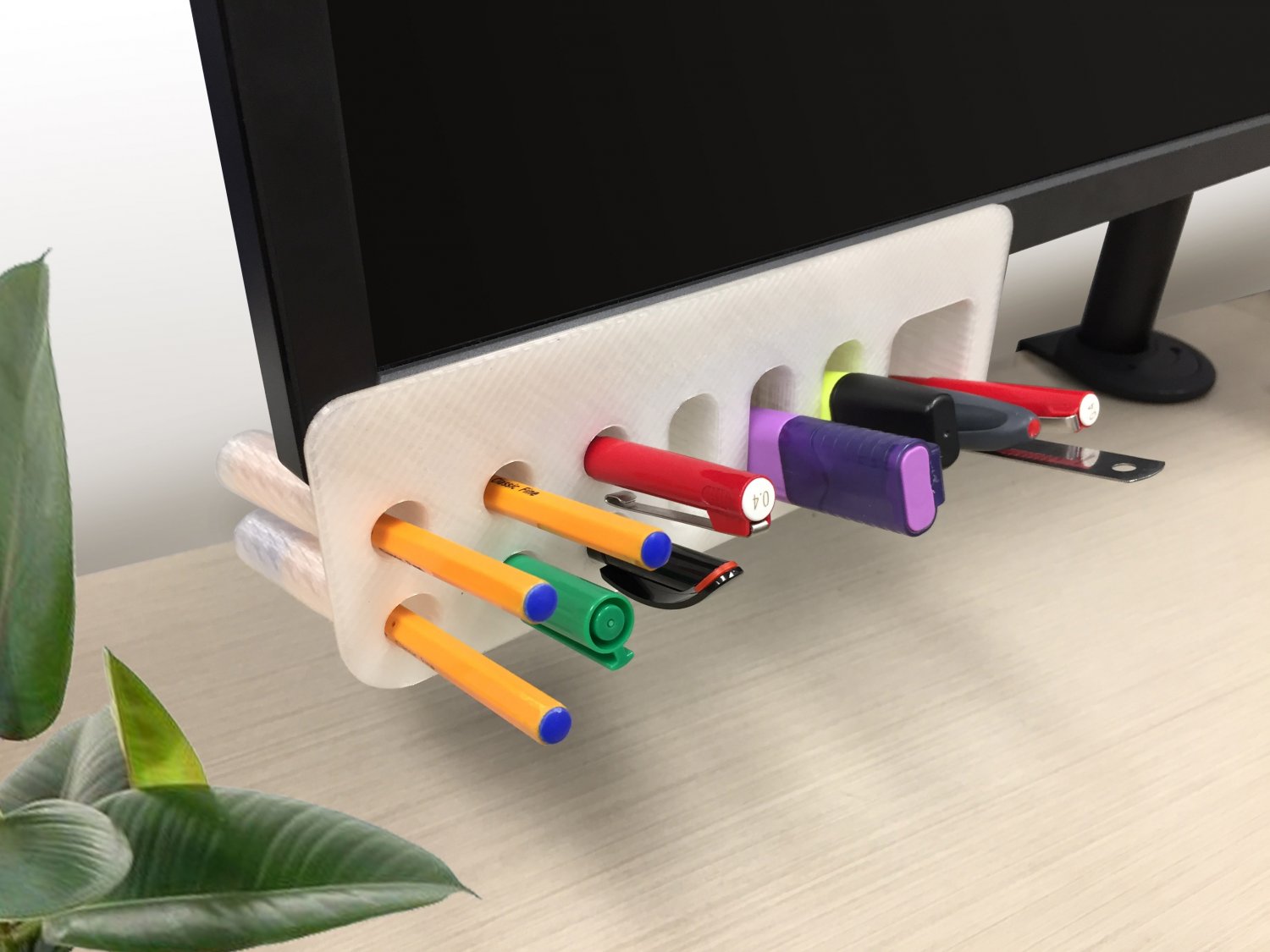 desk organiser pen holder monitor mounted free 3d print model in accessories 3dexport office storage pencil highlighter tidy accessory 3D print model - Mito3D