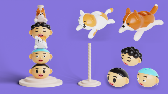 Schreibtisch Spielzeug Schraube Stand Katze Hund Gesichter Spielzeuge 3d druckbar Modell abspielen kreativ Dekor Gesicht Desktop Design künstlerisch Spaß drucken Unterhaltung Skulptur 3d print model - Mito3D