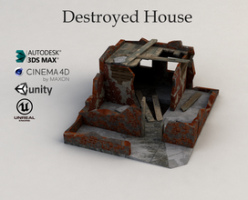 destroyed house free 3d model in buildings 3dexport destruction collapse brick broken ruin war building game poly 3d print model - Mito3D