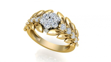 diamante de la hoja anillo natural el oro compromiso plata platino brillante gem cnc 3dprintable joya jewells femenino cóctel señora naturaleza lujo joyería 3d print model - Mito3D