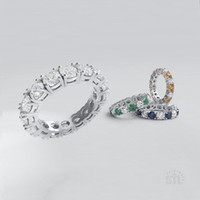 diamant en ligne de bague le imprimable la ronde gem vert bleu l'engagement mariage 3d print model - Mito3D