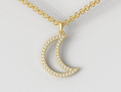 Diamant Mond Anhänger Ring Ringe Gold gold ring Schmuck jewelry rings paulorani modisch Mode modern Silber diamond moon pendant Natur necklace 3d print model - Mito3D