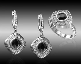 Diamant-ring Ohrringe schwarz Chrysopras Edelstein 3d Schmuck diamond ring gem kostbar gold Silber stl bedruckbar ist Ringe sterling genial Juwel Mode Platin 3d print model - Mito3D