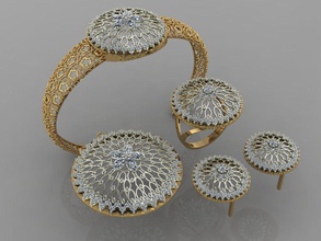 diamond conjunto diamante definir anel jóias ouro 3d print model - Mito3D