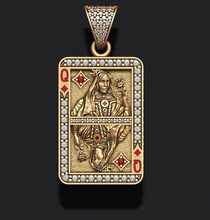 diamonds queen playing card pendant gamble jack desk king full poker casino roulette game cart kart kard diamond enamel jewellery gold silver jewelry 3d print model - Mito3D
