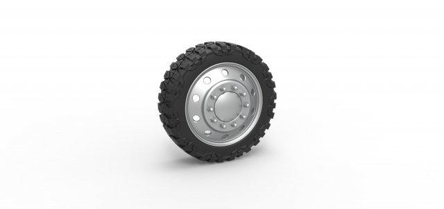 diecast 10 hole front semi wheel pickup scale 1 25 vehicle tire tyre mud mudtire offroad allterrain scaled toy print printable pavement pavementprincess trailerqueen mallcrawler 3d print model - Mito3D