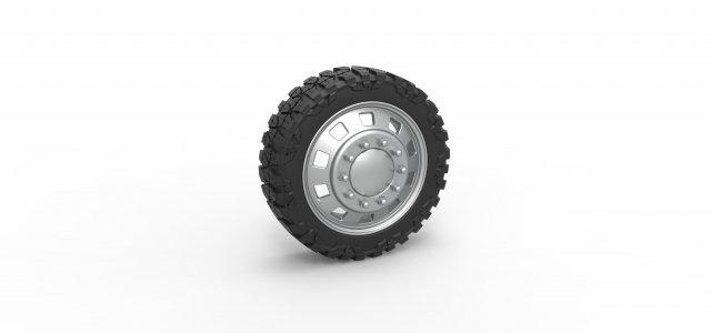diecast 10 square hole front semi wheel pickup scale 1 25 vehicle tire tyre mud mudtire offroad allterrain scaled toy print printable pavement pavementprincess trailerqueen mallcrawler 3d print model - Mito3D