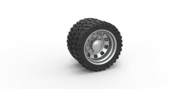diecast 10 square hole rear semi wheel pickup scale 1 25 vehicle tire tyre mud mudtire offroad allterrain scaled toy print printable pavement pavementprincess trailerqueen mallcrawler doublewheel 3d print model - Mito3D