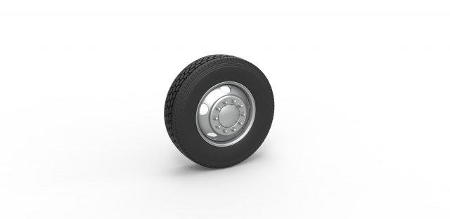 diecast 5 hole front wheel old school truck scale 1 25  vehicle tire tyre wheel diecast truck semi semitruck trucktire oldschool scaled toy print printable  3d print model - Mito3D
