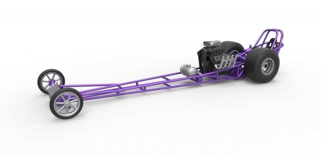 Druckguss Motor Dragster v8 Rahmen 1 25 3d drucken Modell Fahrzeug ziehen Rennen Frontmotor skaliert Spielzeug 3d print model - Mito3D