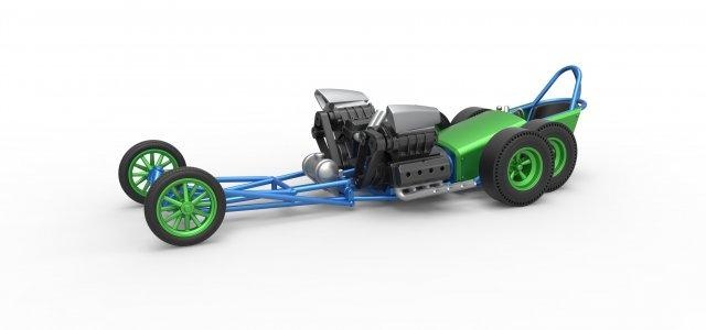 döküm motor okul 6 tekerlekli dragster ölçek 1 25 3d Yazdır model araç sürüklemek yarış v8 çift motorlu ön önden tırpan eski nostaljik ölçekli oyuncak 3d print model - Mito3D