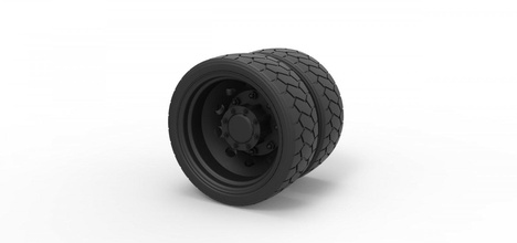 diecast low profile double wheel tire part vehicle print printable toy truck doublewheel 3d print model - Mito3D