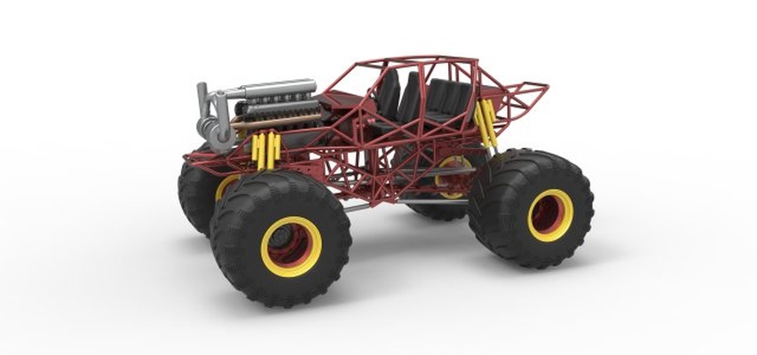 diecast monster truck base version 3 scale 1 to 25 3d print model in vehicle 3dexport chassis monstertruck monsterjam megatruck concept v12 scaled 4x4 4x4x4 awd toy printable 3d print model - Mito3D