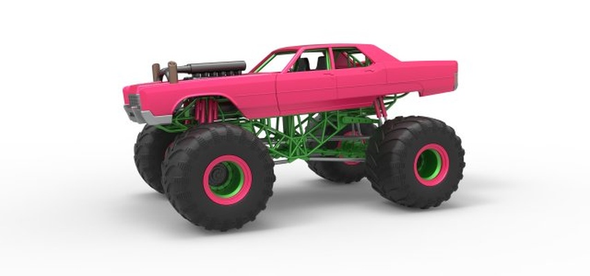 diecast monster truck concept scale 1 to 25 3d print model in vehicle 3dexport vintage monstertruck monsterjam megatruck v12 scaled 4x4 4x4x4 awd toy printable 3d print model - Mito3D