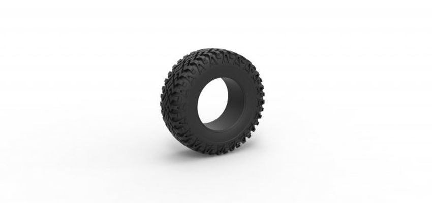 diecast offroad tire 125 scale 1 to 25 3d print model in vehicle 3dexport tyre wheel mud mudtire allterrain scaled toy printable 3d print model - Mito3D