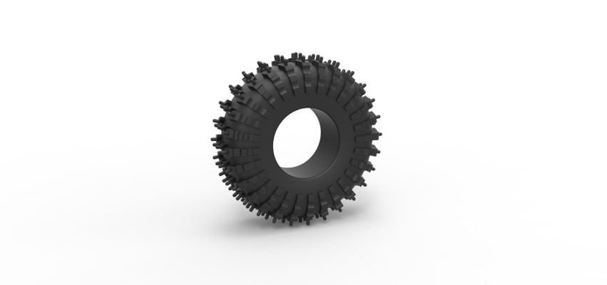 diecast offroad tire 132 scale 1 to 25 3d print model in vehicle 3dexport tyre wheel mud mudtire rockbouncer spikedtire allterrain scaled toy printable 3d print model - Mito3D