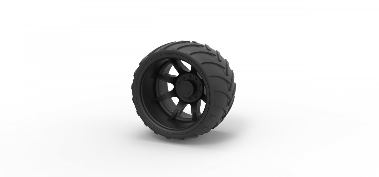 diecast offroad wheel 13 tire part vehicle print printable toy truck allterrain 3D print model - Mito3D