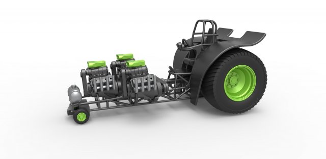 Druckguss ziehen Traktor 3 Motoren v8 Ausführung Rahmen 1 25 Zugtraktor Traktorziehen supermodifiziert Abzieher Leistung Dragster Prostock Rennen Spielzeug skaliert drucken 3D print model - Mito3D