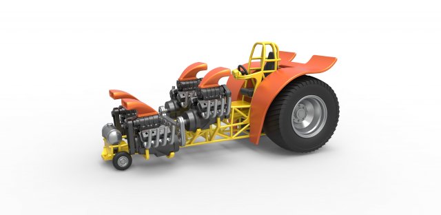 fundido presión tracción tractor 4 motores v8 versión 3 escala 1 25 tirando supermodificado bimotor arrancador arrastrar dragster prostock carrera juguete escamoso 3D print model - Mito3D