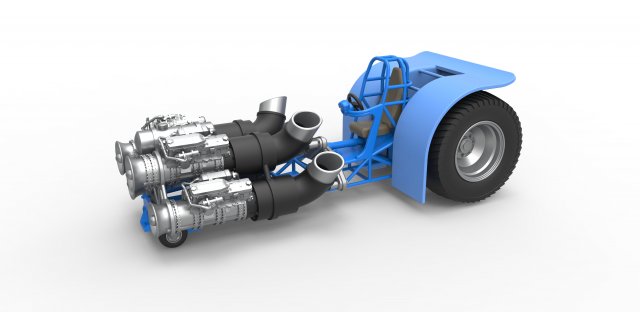 Druckguss ziehen Traktor 4 Jet Motoren Rahmen 1 25 Zugtraktor Dragster Sport Düsentriebwerk skaliert Spielzeug 3D print model - Mito3D