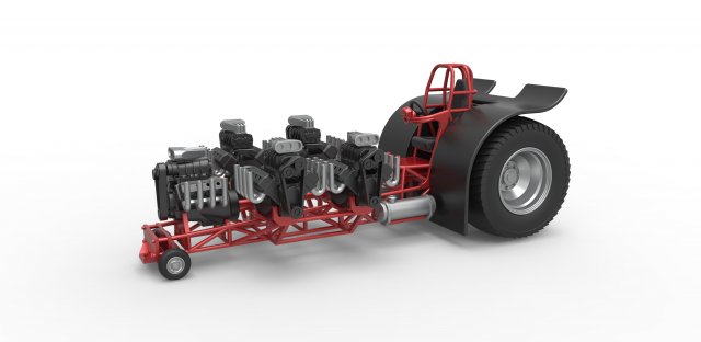 diecast puxar trator 5 motores v8 versão 2 escala 1 25 puxando tração puxador arrastar dragster supermodificado brinquedo impressão imprimível 3D print model - Mito3D