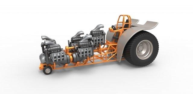 Druckguss ziehen Traktor 5 Motoren v8 Ausführung 6 Rahmen 1 25 3d drucken Modell Fahrzeug Zugtraktor Traktorziehen Abzieher Dragster supermodifiziert Spielzeug skaliert druckbar 3d print model - Mito3D