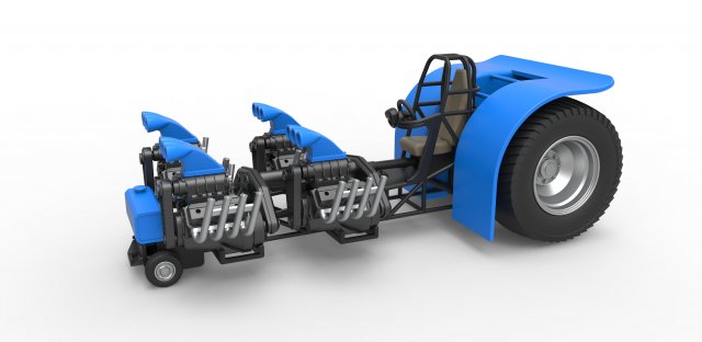 Druckguss ziehen Traktor längs v8 Motoren Rahmen 1 25 Zugtraktor Dragster Sport skaliert Spielzeug 3D print model - Mito3D