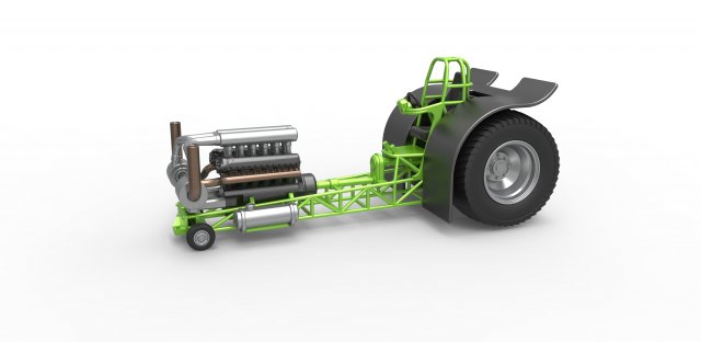 fundido presión tracción tractor soltero turbo motor v12 escala 1 25 tirando arrancador arrastrar dragster supermodificado carrera juguete escamoso impresión imprimible 3D print model - Mito3D