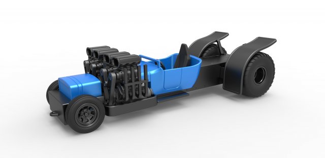 fundido presión tracción camión 2wd caliente varilla v8 versión 2 escala 1 25 tirando arrancador hotrod arrastrar dragster supermodificado bimotor carrera juguete escamoso 3D print model - Mito3D
