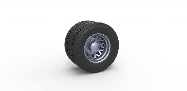 diecast retaguarda personalizadas roda semi caminhão escala 1 25 semitruck pneu dupla brinquedo impressão imprimível 3D print model - Mito3D