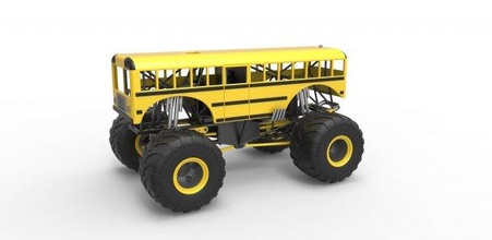 diecast school bus higher education monster truck scale 1 25 monsterbus coolbus schoolbus highereducation monstertruck monsterjam megatruck 4x4 v8 awd offroad allterrain scaled toy print printable 3d print model - Mito3D