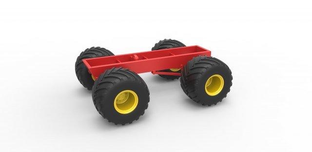 diecast school monster truck chassis scale 1 25 3d print model vehicle frame monstertruck monsterjam megatruck 4x4 4x4x4 awd offroad allterrain scaled toy printable 3d print model - Mito3D