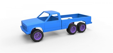 diecast shell wheels chevrolet s10 1990 six-wheeled concept scale 1 25 toy model print printable car pickup scaled truck sixwheeled 3d print model - Mito3D