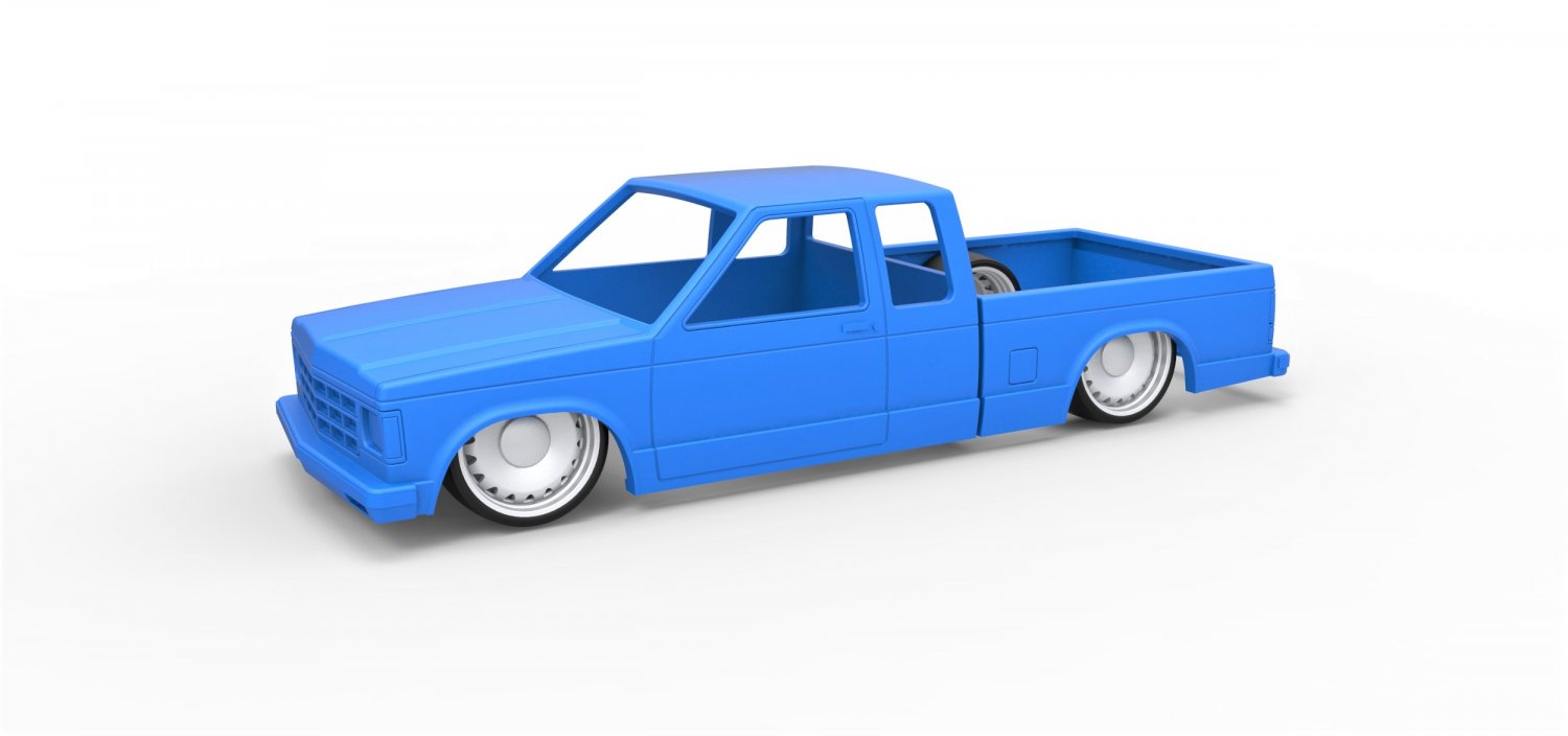 diecast shell wheels chevrolet s10 extended cab 1990 scale 1 25 pickup car vehicle truck scalced print printable chevy lowrider stancecar stance 3D print model - Mito3D